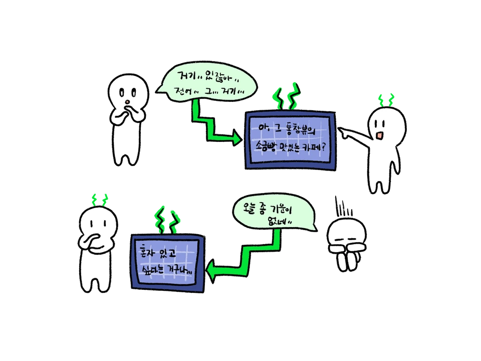 상대의 머뭇거리는 말과 기운 없는 모습을 서로 알아듣는 커플